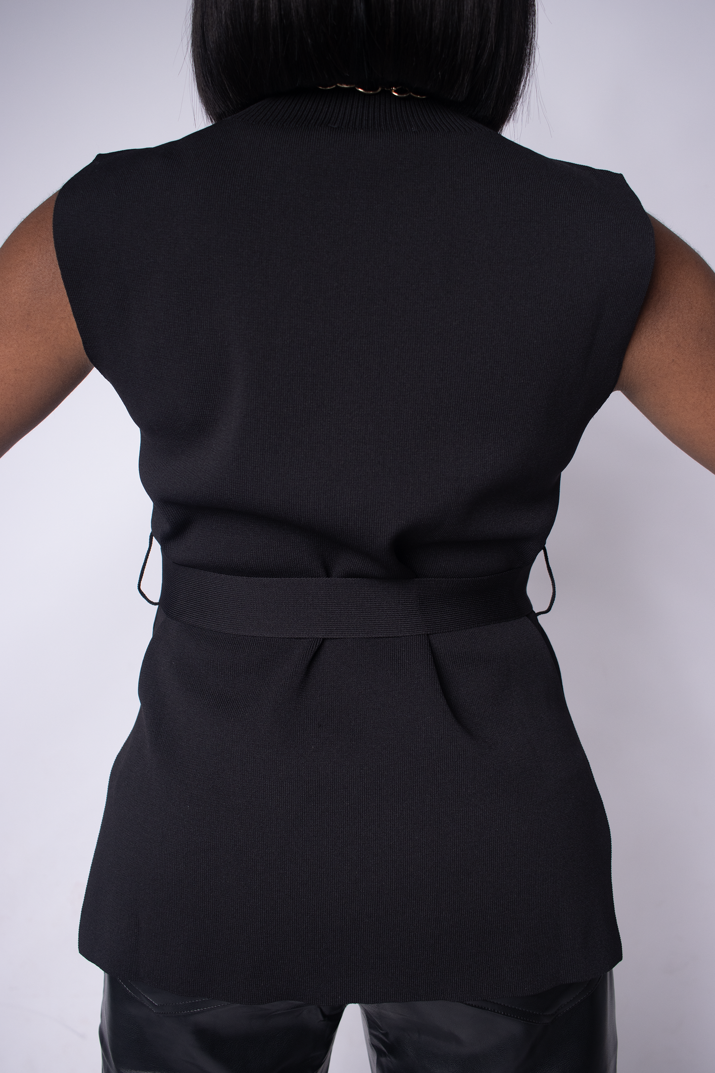 Sleeveless Mock Neck Tunic W/ Belt