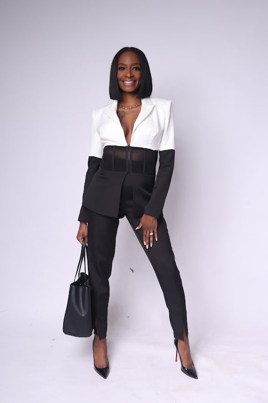 Strictly Business  Black & White Blazer Suit
