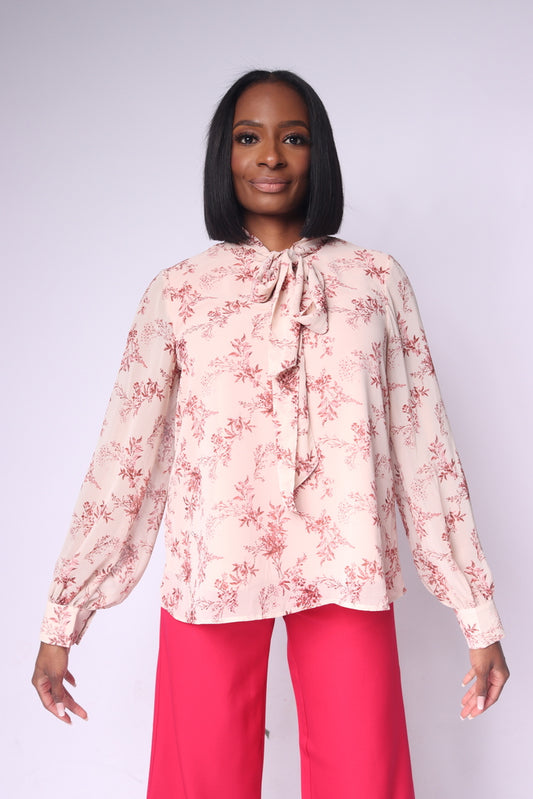 Sophicated Floral Bow Neck Blouse
