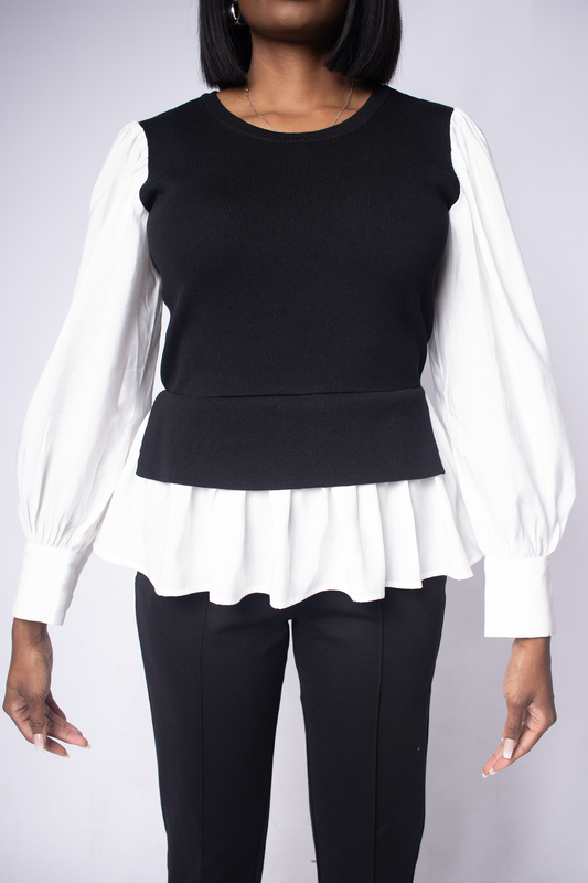 Exude Confidence White and Black Sweater Blouse