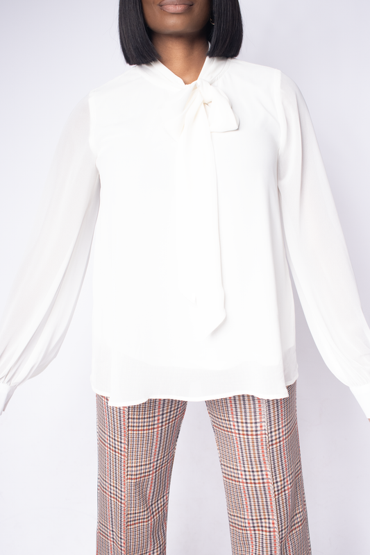 Sophisticated Ivory Neck Tie Blouse