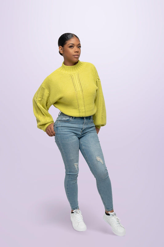 Chartreuse Mock Neck Winter Sweater