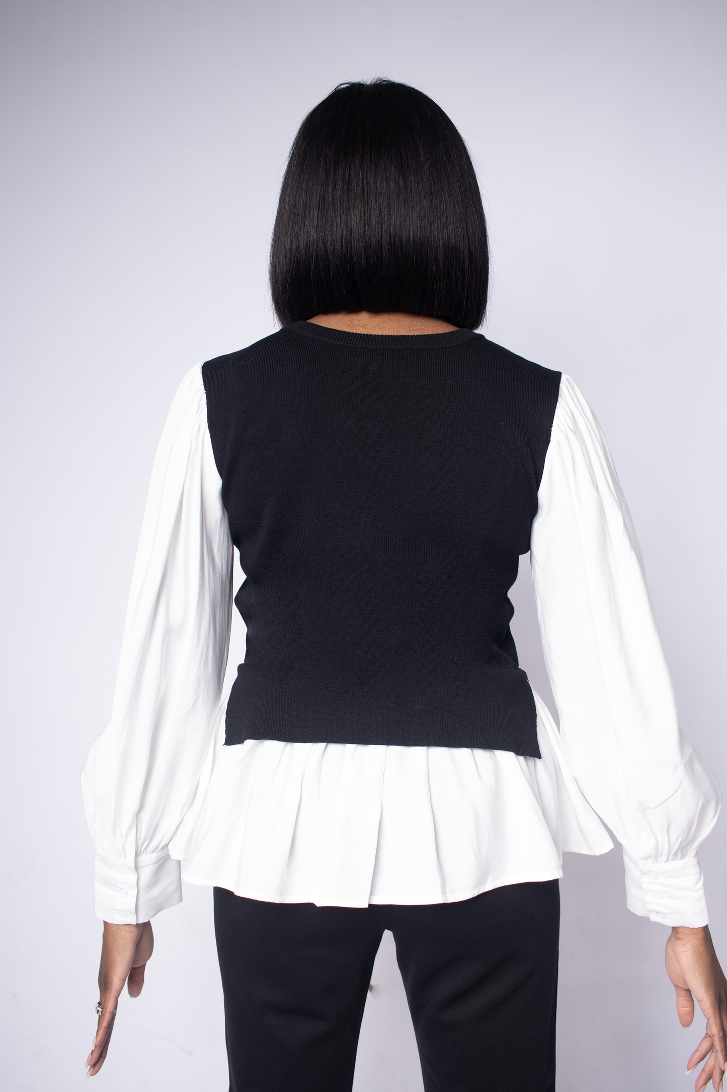 White and Black Sweater Blouse