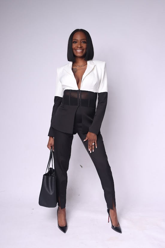 Strictly Business  Black & White Blazer Suit Set