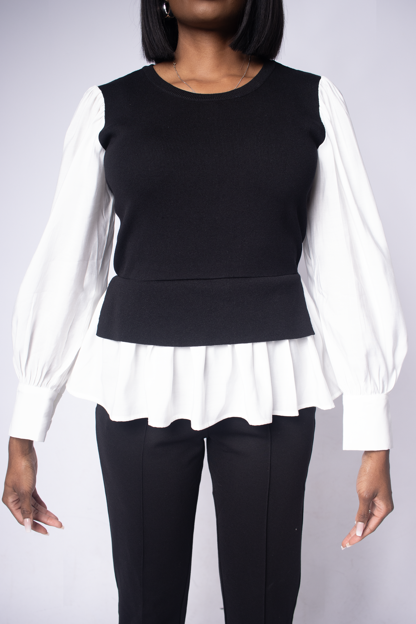 White and Black Sweater Blouse