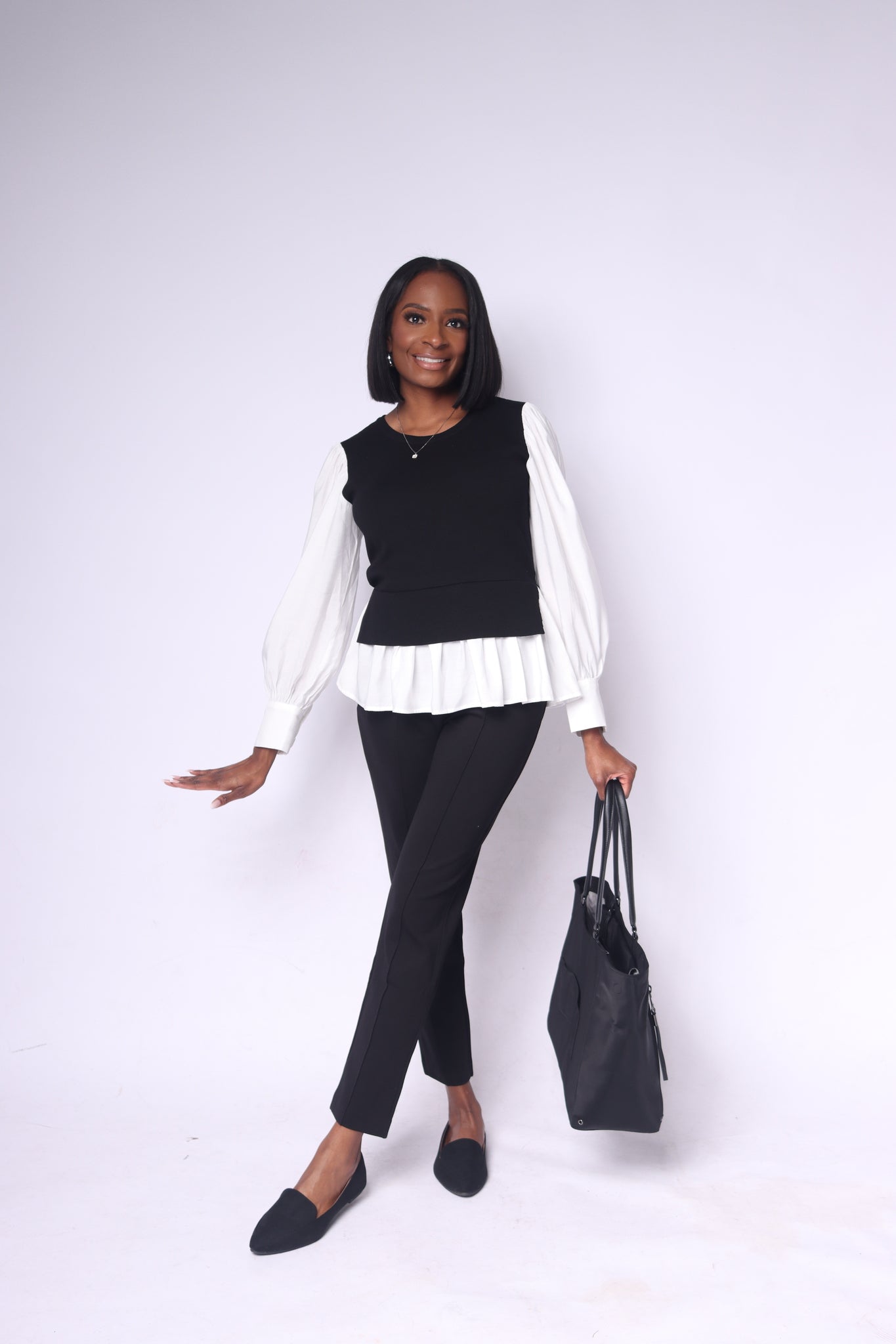 White and Black Sweater Blouse